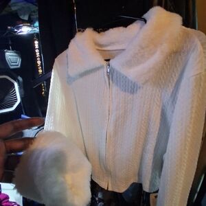White Faux Fur Collar Jacket